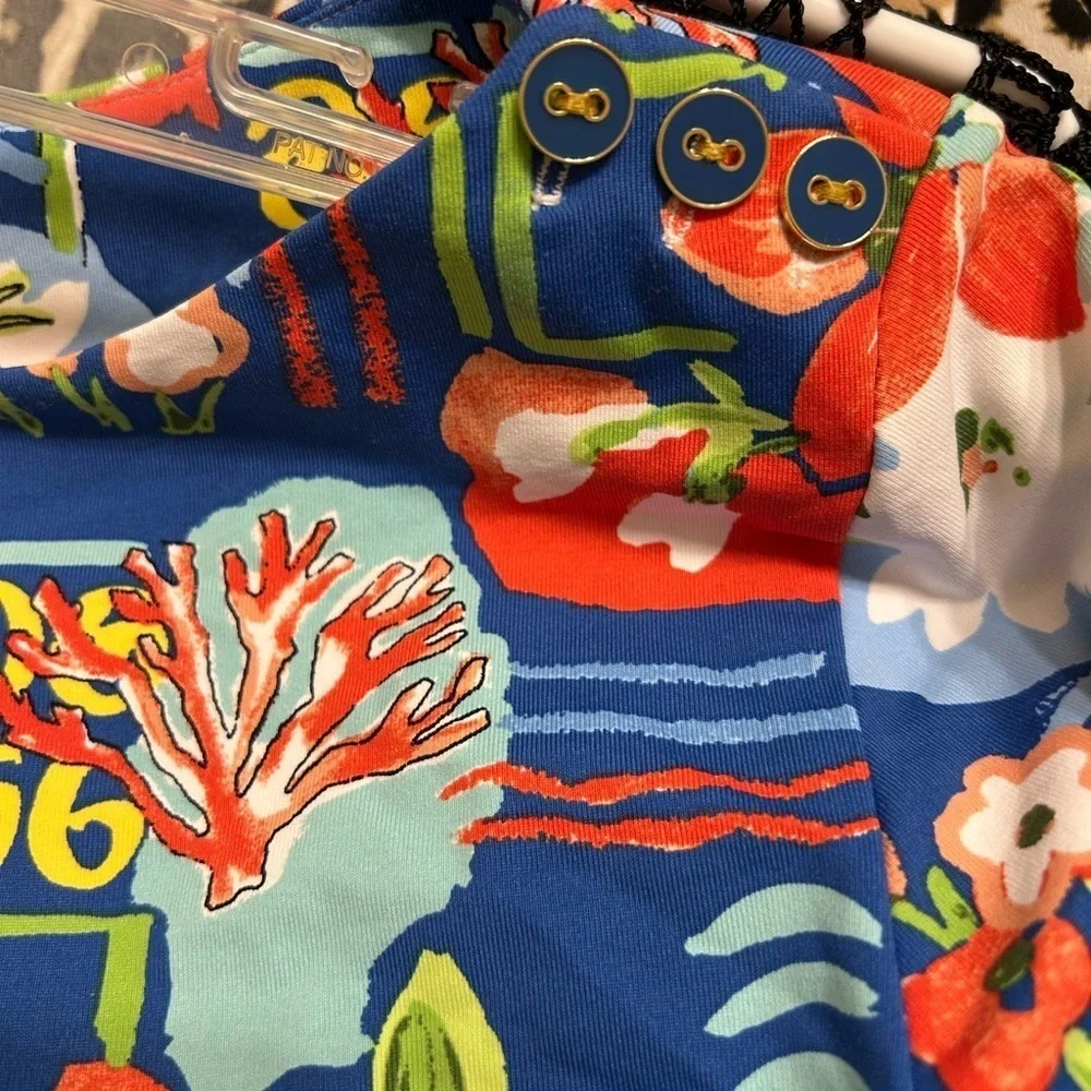 J. McLaughlin Blue and Red Tropical Print Top - Picture 6 of 8